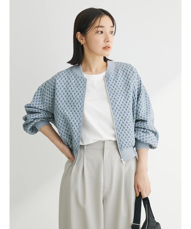 Green Parks ・ＳＵＧＡＲ　ＳＰＯＯＮ　エンボスチェックブルゾン Blue