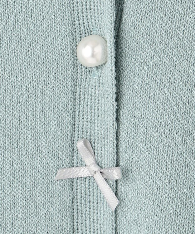 Feroux リボンパール七分袖 カーディガン ライトグリーン系