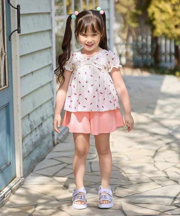 ANY KIDS 総柄 セパレート水着 エクリュ×ピンク（サクランボ）