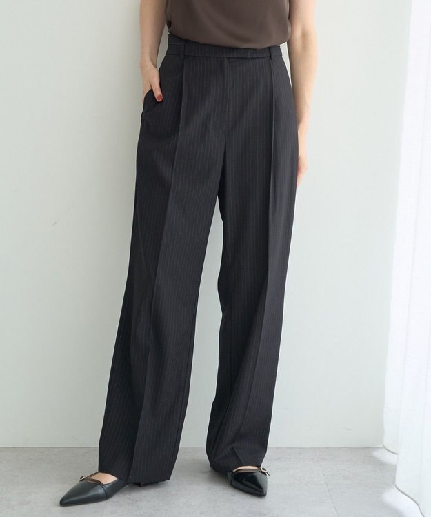 YECCA VECCA ウエストデザインワイドストレートパンツ Stripe