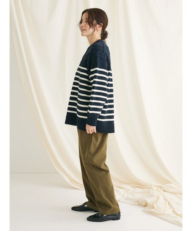 CRAFT STANDARD BOUTIQUE ケーブル×ボーダードッキングプルオーバー Border Navy