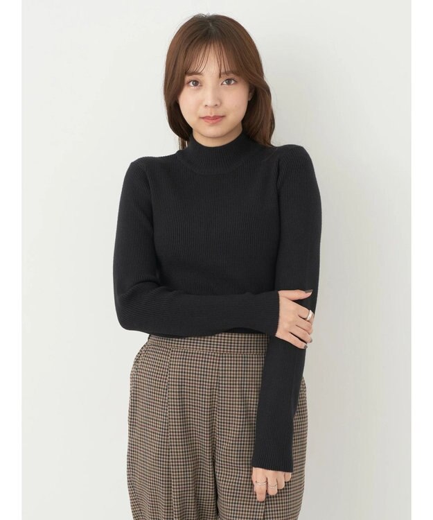 earth music&ecology やわらかタッチハイネックリブプルオーバー Black