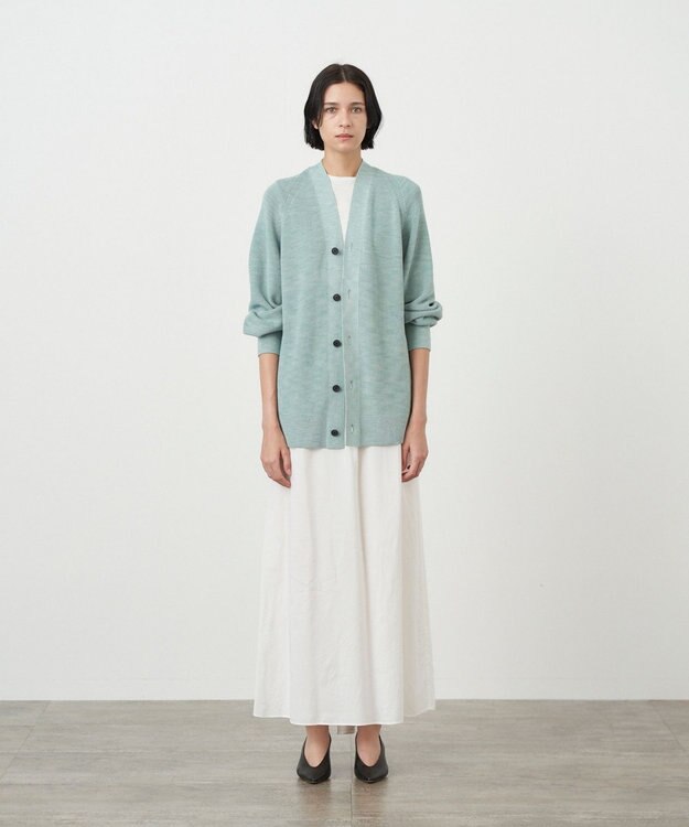 ATON COTTON SILK | Vネックカーディガン GREEN
