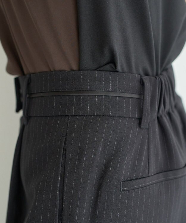 YECCA VECCA ウエストデザインワイドストレートパンツ Stripe