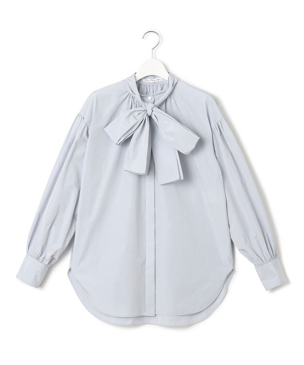 23区 【洗える】ライトメモリータフタ ボリュームボウタイ ブラウス スカイブルー系