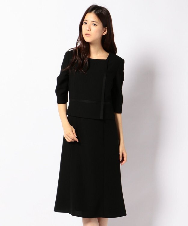 自由区 FORMAL 【ウォッシャブル対応】ドビーボーダーリボン ジャケット+ワンピース ブラック系