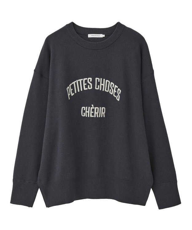 AMERICAN HOLIC コットンブレンドスウェットライクロゴニットトップス Dark Navy