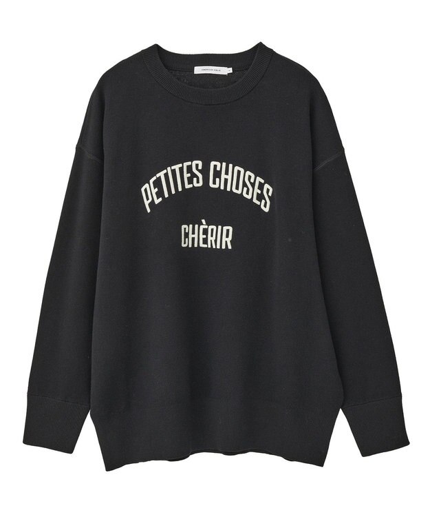 AMERICAN HOLIC コットンブレンドスウェットライクロゴニットトップス Black