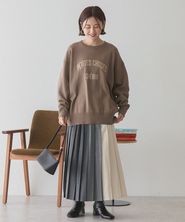 AMERICAN HOLIC コットンブレンドスウェットライクロゴニットトップス Mocha