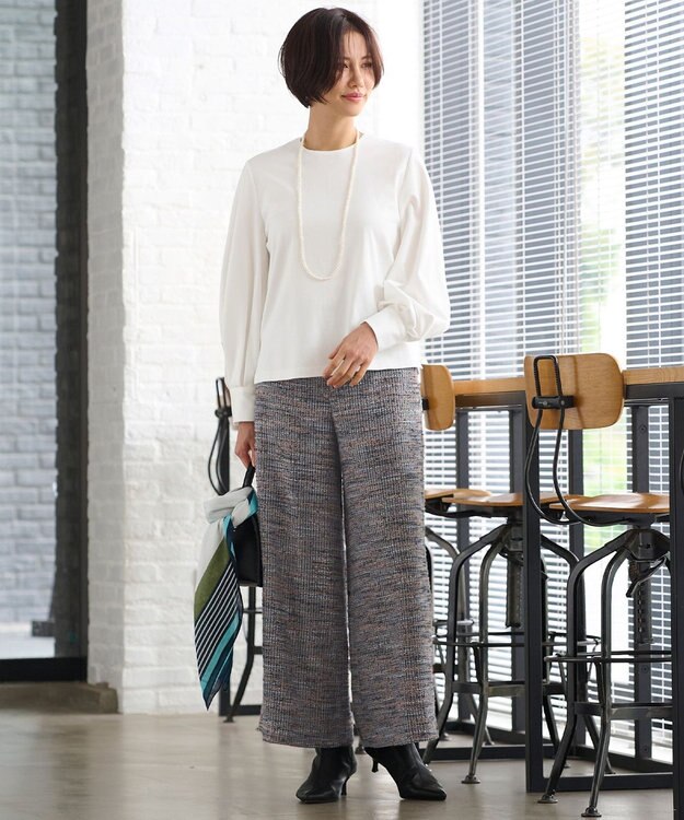 自由区 L 【洗える】ハイカウントパフスリーブ カットソー アイボリー系