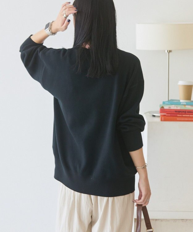 AMERICAN HOLIC コットンブレンドスウェットライクロゴニットトップス Black