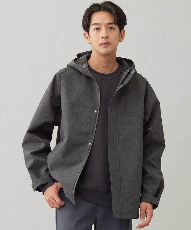 UNFILO MENS 防風撥水 フードブルゾン 杢グレー