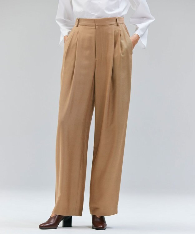 BEIGE， 【Oggi 10月号掲載】COBURN / シルク混2タックカーヴィーワイドパンツ Camel