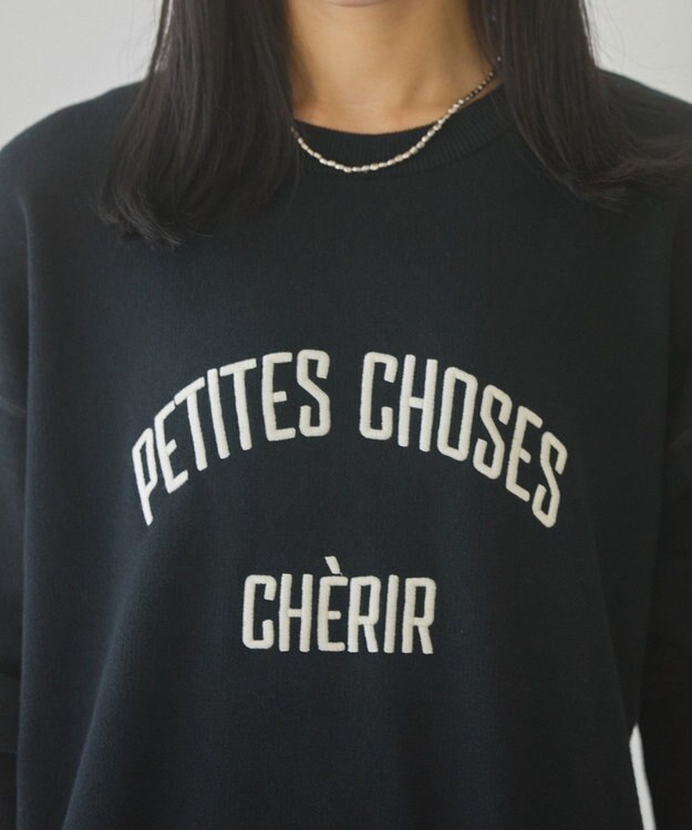 AMERICAN HOLIC コットンブレンドスウェットライクロゴニットトップス Black