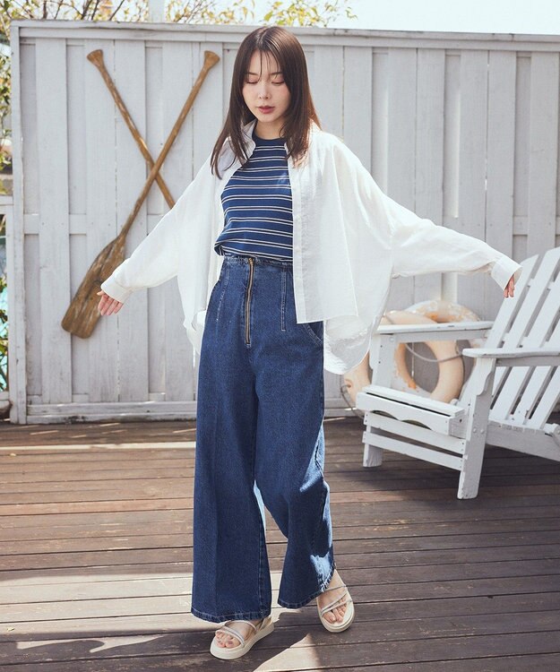 earth music&ecology ワイドシルエットシアーシャツ Off White