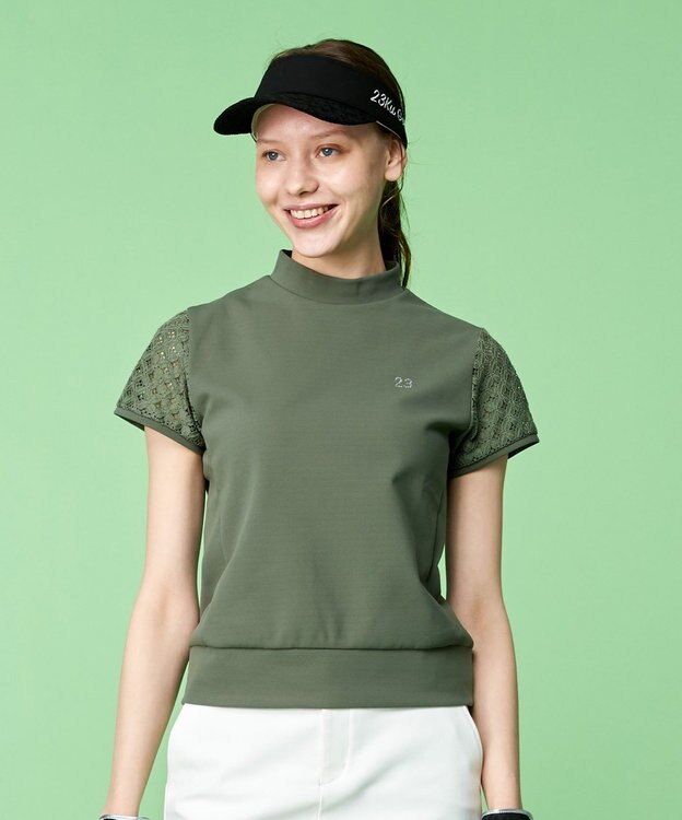 23区GOLF 人気デザインがアップデート！【WOMEN】ライトダンボール 半袖モックネックシャツ カーキ系