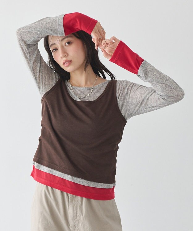 earth music&ecology SET2点ハイショクシアータンクトップ+ロンT Brown