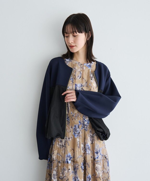 YECCA VECCA フラワー柄シアープリーツワンピース Beige