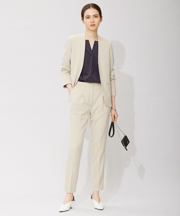 ICB L 【洗える】 ブラウスライクジャージー ヘンリーネックカットソー ネイビー系