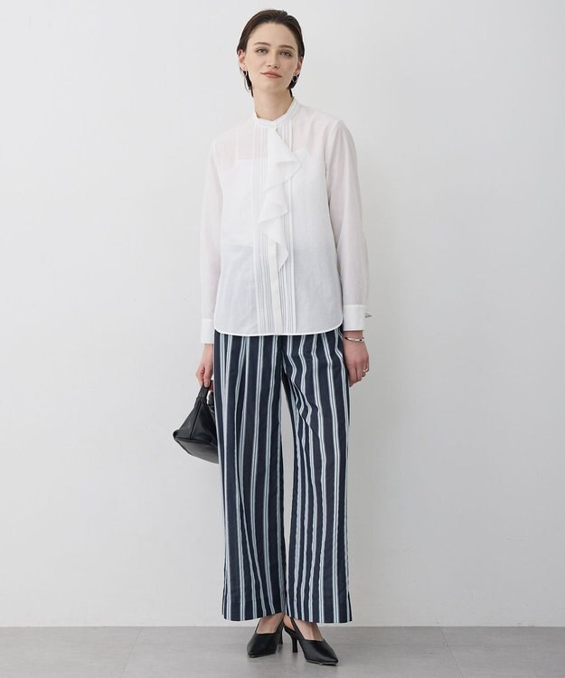 ICB L サッカードビーストライプ ワイドパンツ ネイビー×サックスストライプ