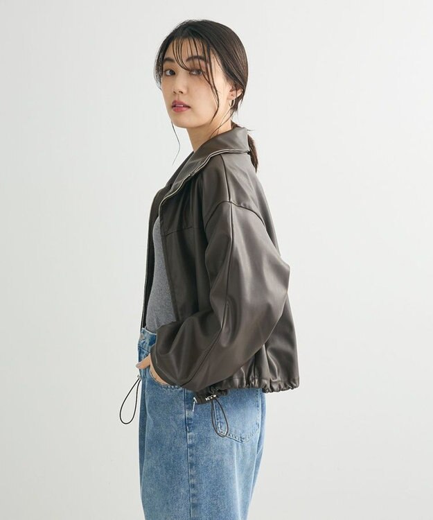 Green Parks フェイクレザードロストブルゾン Brown