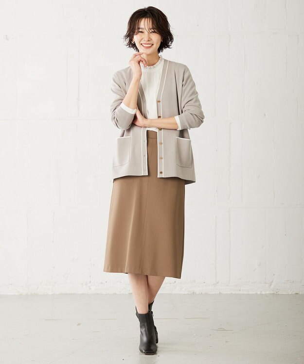 J.PRESS LADIES 【洗える】 レーヨンストレッチフルニードル カーディガン ベージュ系