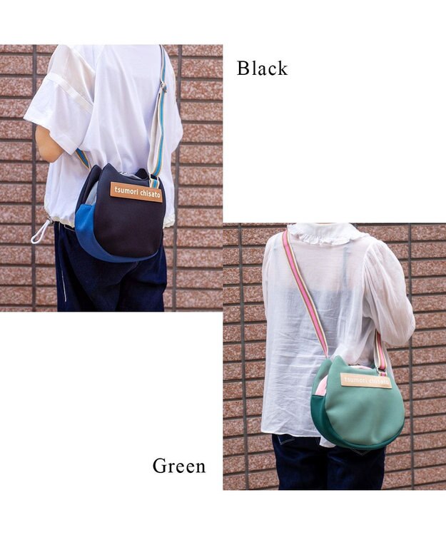 tsumori chisato CARRY ネコかおウレタン ショルダーバッグ 小サイズ 猫モチーフ ブラック