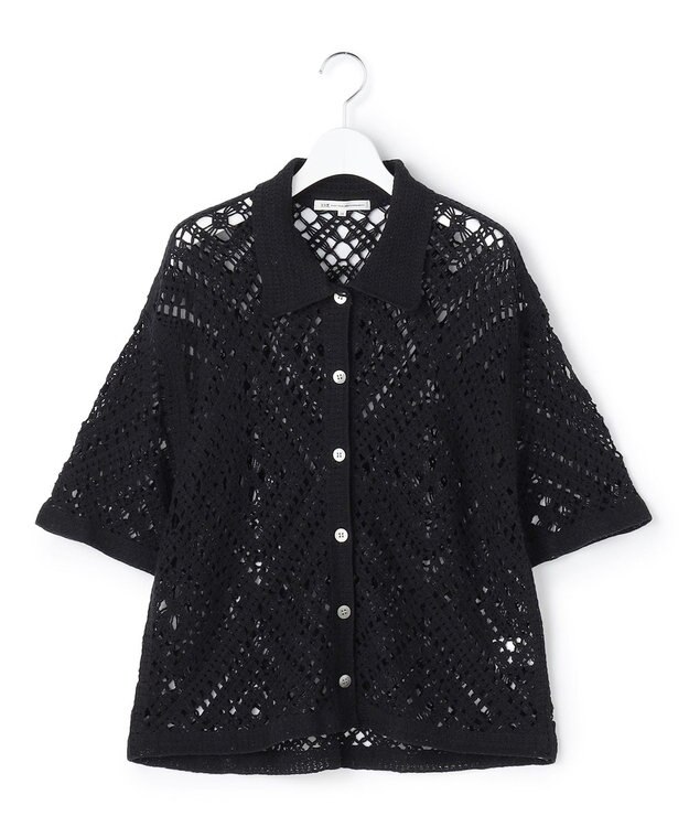 23区 【先行予約】エンブロイダリーレース ポロ ニット ブラック系