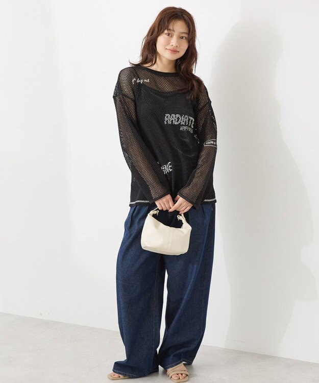 AMERICAN HOLIC 【WEB限定】ランダムロゴメッシュロングTシャツ/チュニック Black