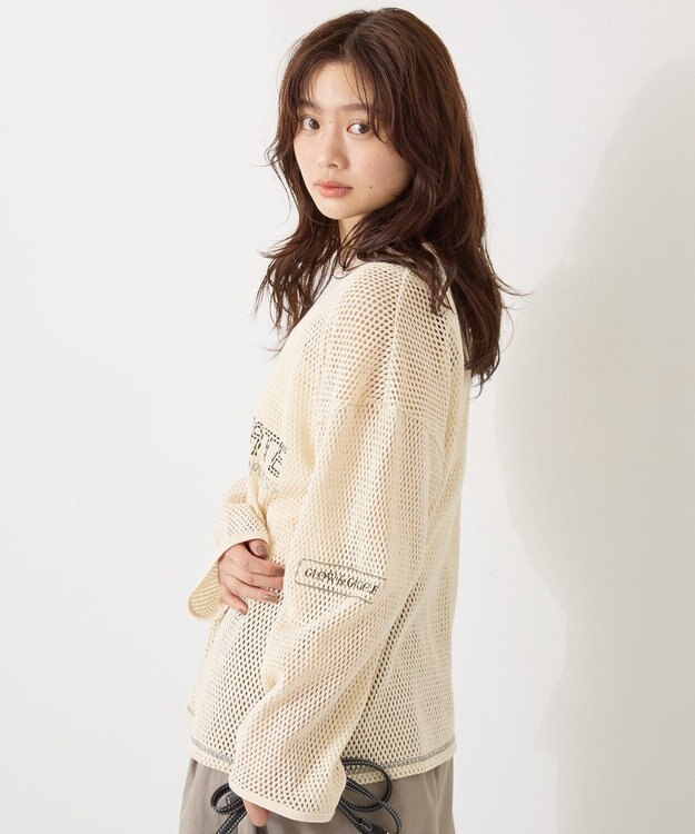 AMERICAN HOLIC 【WEB限定】ランダムロゴメッシュロングTシャツ/チュニック Ivory