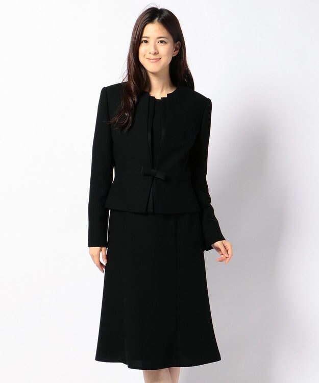 自由区 FORMAL 【ウォッシャブル対応】ドビーボーダーリボン ジャケット+ワンピース ブラック系