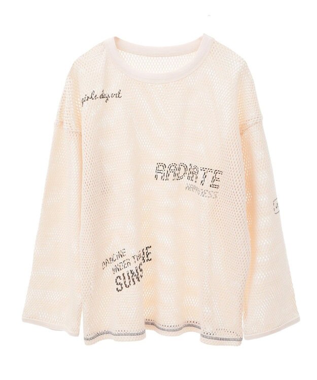 AMERICAN HOLIC 【WEB限定】ランダムロゴメッシュロングTシャツ/チュニック Ivory