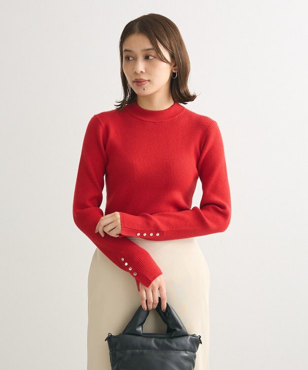 Green Parks もちやわ　袖口釦リブニットプルオーバー Red