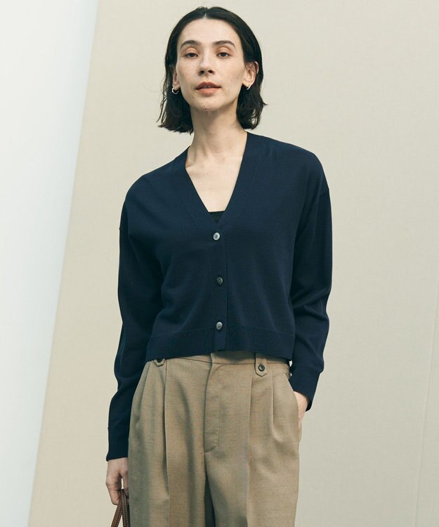 UNFILO L イージーカーディガン クロップド ネイビー