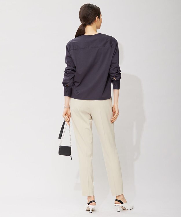 ICB L 【洗える】 ブラウスライクジャージー ヘンリーネックカットソー ネイビー系