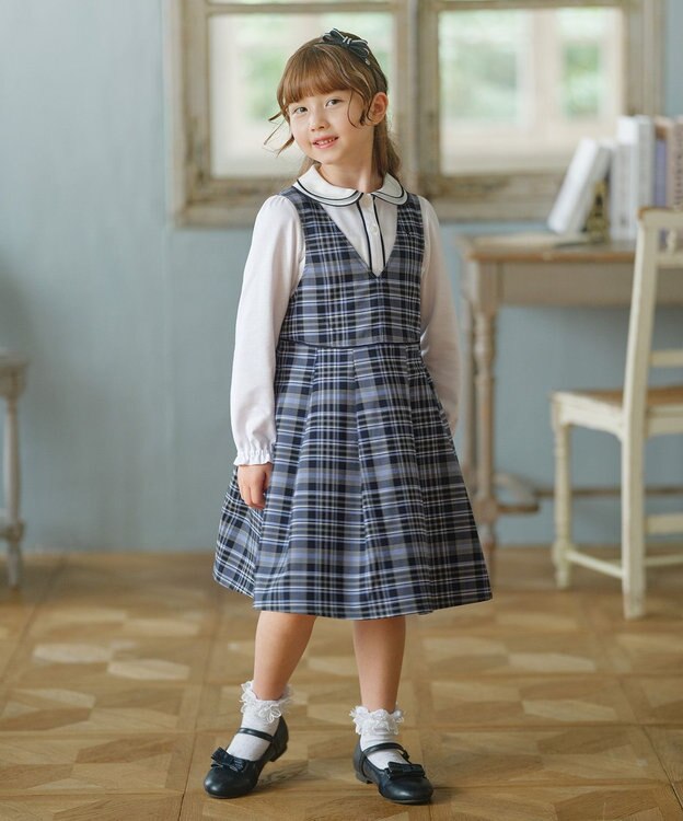 組曲 KIDS 【18-21㎝】かんたんストラップ バレエシューズ ネイビー系