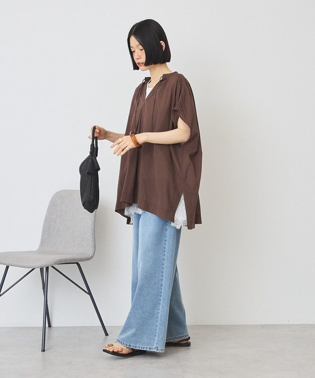 AMERICAN HOLIC フレンチスリーブスキッパーブラウス Brown