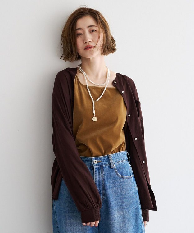 YECCA VECCA ドライタッチシアーバンドカラーシャツ Brown