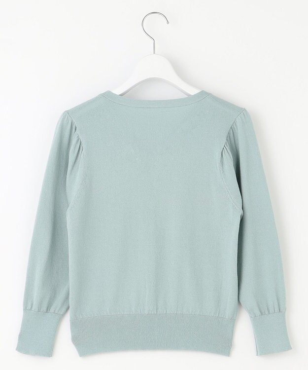 Feroux リボンパール七分袖 カーディガン ライトグリーン系