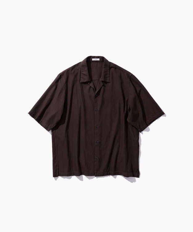 ATON COTTON SILK VIERA | オープンカラーハーフスリーブシャツ - UNSEX DARK BROWN