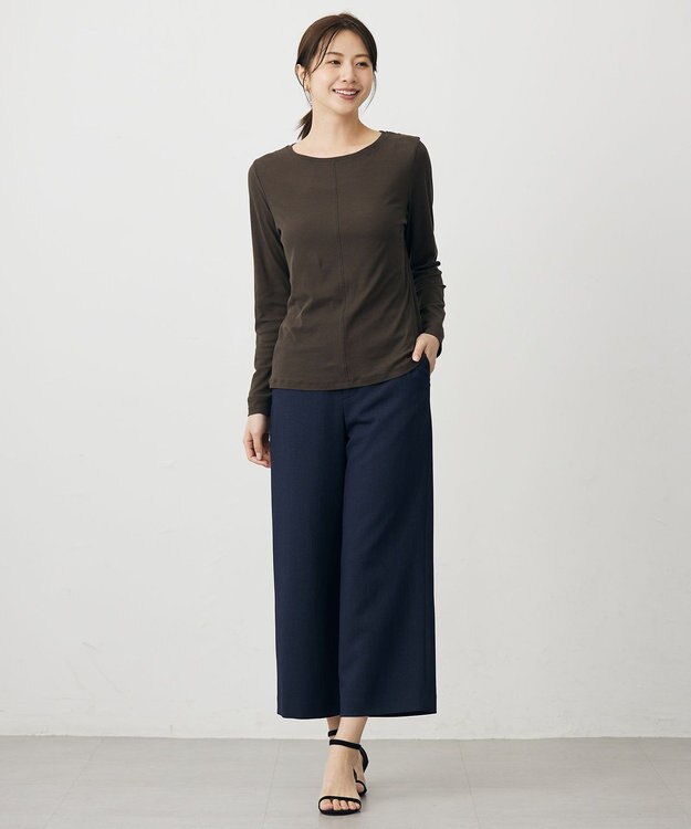 J.PRESS LADIES Shineシャンブレーツイル クロップド パンツ ネイビー系