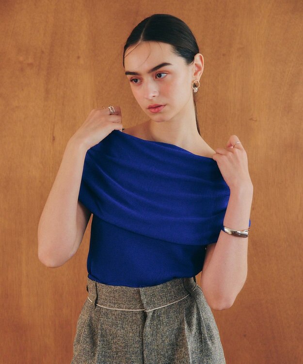 YECCA VECCA シャーリングオフショルニット Blue