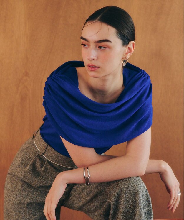 YECCA VECCA シャーリングオフショルニット Blue