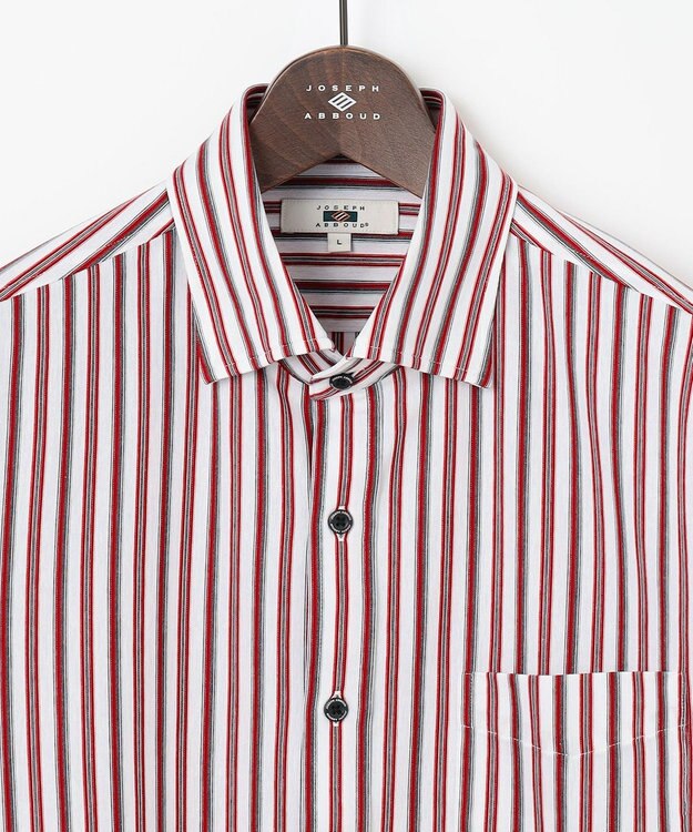 JOSEPH ABBOUD 【ストレッチ・イージーケア】ジャージーストライプシャツ ワイン系1