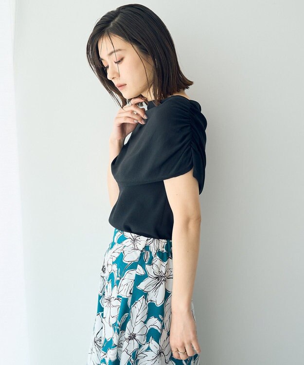 YECCA VECCA シャーリングオフショルニット Black