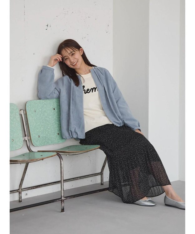 Green Parks ノーカラータックスウェード調ブルゾン Sax