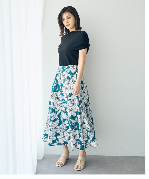 YECCA VECCA シャーリングオフショルニット Black