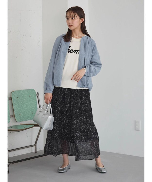 Green Parks ノーカラータックスウェード調ブルゾン Sax