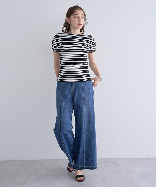 YECCA VECCA シャーリングオフショルニット Border