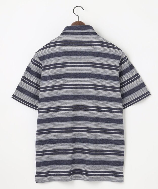 JOSEPH ABBOUD 【キングサイズ・吸水速乾】リネンマルチボーダー ポロシャツ ネイビー系2